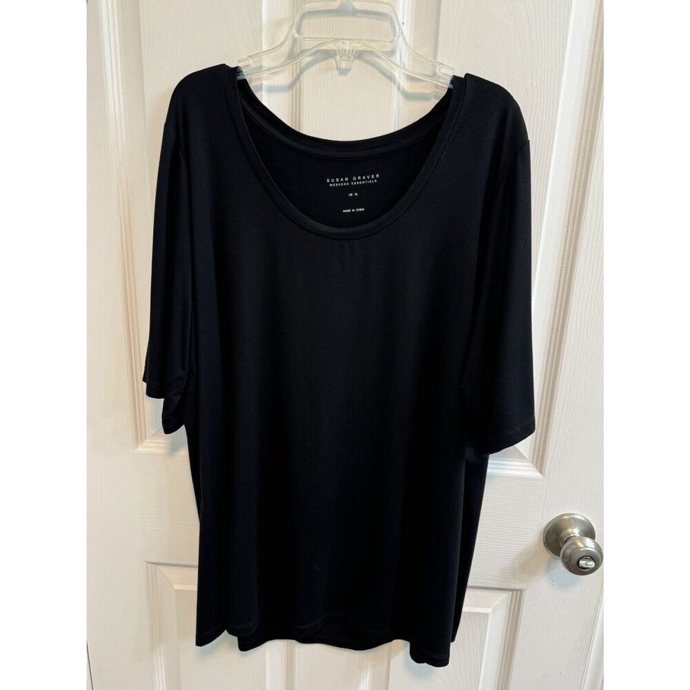 Susan Graver Weekend Essentials XL Black Short Sleeve Tunic Tee Preowned